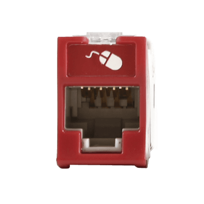 Jack UltraMAX Cat5e, UTP, Montaje híbrido en Placa de Pared (Plano y Angulado), Color Rojo, Punch Down