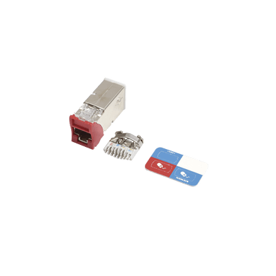 Jack Z-MAX Cat6A, Blindado, Montaje híbrido en Placa de Pared (Plano y Angulado), Color Rojo