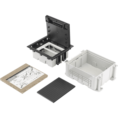 Caja de Suelo Simon Serie S / Para Voz, Datos o Contactos Eléctricos / Capacidad para 2 Módulos / Con Registro Integrado para Fijación en Concreto / Profundidad Ajustable de 70 a 100 mm (2.76 a 3.94 pulgadas) / Alta Resistencia Mecánica y Térmica