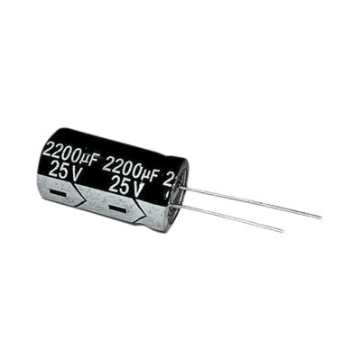 Capacitor Electrolítico en Aluminio, Radial de 2200 µFd, 25 Vcc, 105 °C, 13 x 25 mm.