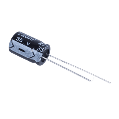 Capacitor Electrolítico Radial en Aluminio de 220 µFd, 35 Vcc, 105 °C, 10 x 12.5 mm.