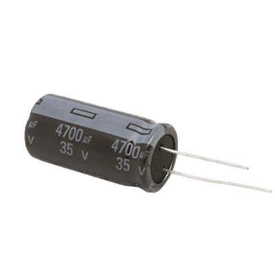 Capacitor Electrolítico de Aluminio, Radial de 4700 µFd, 35 Vcc, 105 °C, 18 x 37 mm.