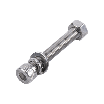 Tornillo Allen Milimétrico de Acero Inoxidable  M8-1.25 x 20 / Incluye Tuerca, Arandela Plana y Arandela Presión / Para Montajes de Módulos Solares / Bolsa con 6 piezas.