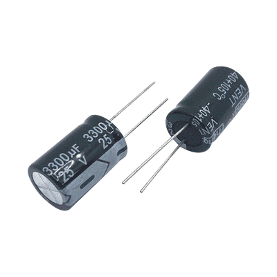 Capacitor Electrolítico de Aluminio, Radial de 3300 µFd, 25 Vcc, 105 °C, 18 x 25 mm.