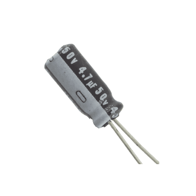 Capacitor Electrolítico de Aluminio, Radial de 4.7 µFd, 50 Vcc, 105 °C, 5 x 11.7 mm.