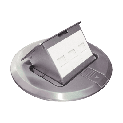 Mini Caja de Piso Redonda para Datos o Conectores Tipo Keystone, Color Acero Inoxidable (3 Contactos) (11000-12202)