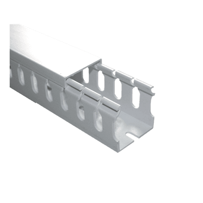 Canaleta ranurada con tapa blanca, de PVC auto extinguible, 40 x 40 x tramo 2m.