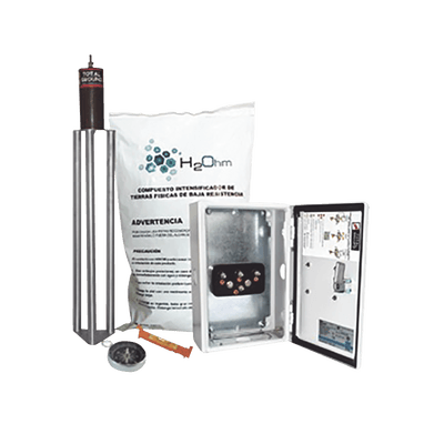 Kit Antivandalico de puesta a tierra de 45 A con Electrodo, Filtro, Acoplador y Compuesto H2Ohm.