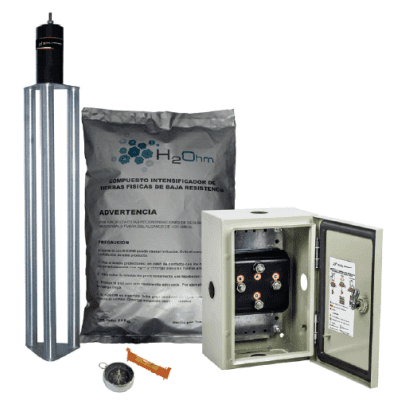 Kit de puesta a tierra de 70 A con Electrodo de Acero Inoxidable, Filtro, Acoplador y Compuesto H2Ohm.