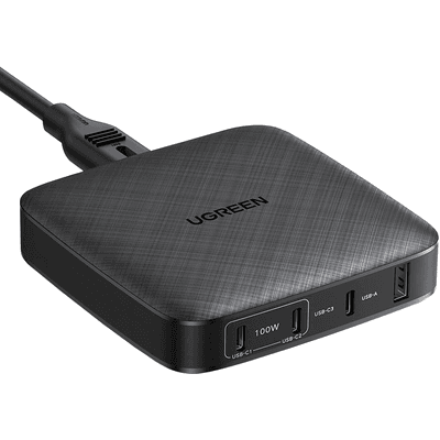 Cargador de escritorio de 100W / 4 Puertos de Carga Rápida / 4 USB-C / 2 USB-A / Tecnología GaN II +SIC / Power Delivery 3.0 / Quick Charge 4.0 / Chip Confiable y Carga Inteligente / Optimiza la Experiencia de Carga