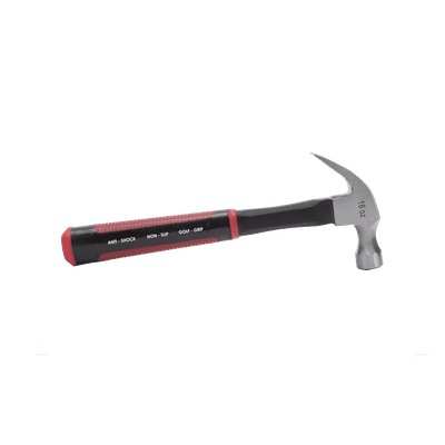 Martillo de uña curva 16 onzas anti vibración, cabo de fibra de vidrio.