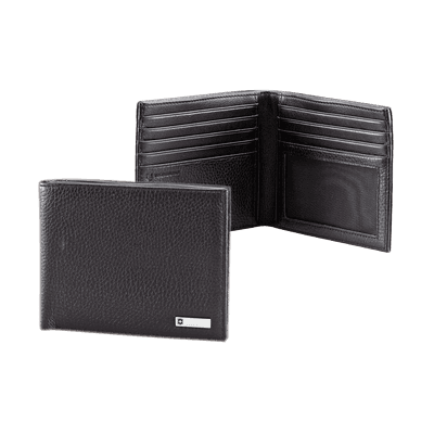 Cartera Barcelona Negra de Piel Rugosa de Doble Pliegue y Divisor de Billetes. Pocket Wallet.