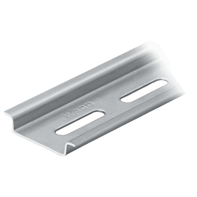 Carril DIN de Acero / 35 x 7.5 mm / Longitud 2 m (78.74 in) / Perforado según EN 60715 / Color Plateado / Para Instalaciones Eléctricas