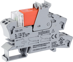 Módulo Relé / 12V DC / 8A / 2 Inversores / LED Rojo / Push-in CAGE CLAMP® / Montaje Carril DIN / IP20 / Gris