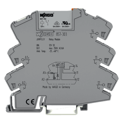 Módulo Relé 12V DC / 1 Inversor / 6A Corriente Permanente / Push-in CAGE CLAMP® / Indicador LED Amarillo / Aislamiento Reforzado / IP20 / Carril DIN-35