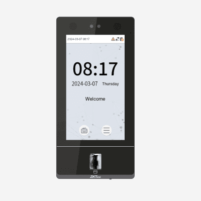 Terminal de Control de Acceso Biométrico / Autenticación Facial 1MP + Huella en Vidrio / Pantalla Táctil 7" / IP65 / Videoportero SIP / 50,000 Usuarios / Comunicación TCP-IP-WiFi-RS485