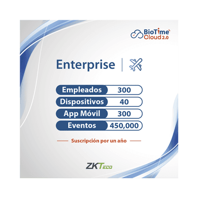 LICENCIA ENTERPRISE BIOTIME CLOUD 2.0  / 300 USUARIOS / 40 DISPOSITIVOS (Licencia Anual)