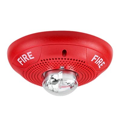 Bocina con Lámpara Estroboscópica para Instalación en Techo con Configuración Estroboscópica Seleccionable, Color Rojo