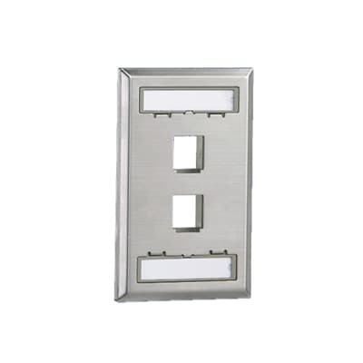Placa de Pared Vertical, Salida Para 2 Puertos Keystone, Con Espacios Para Etiquetas, de Acero Inoxidable